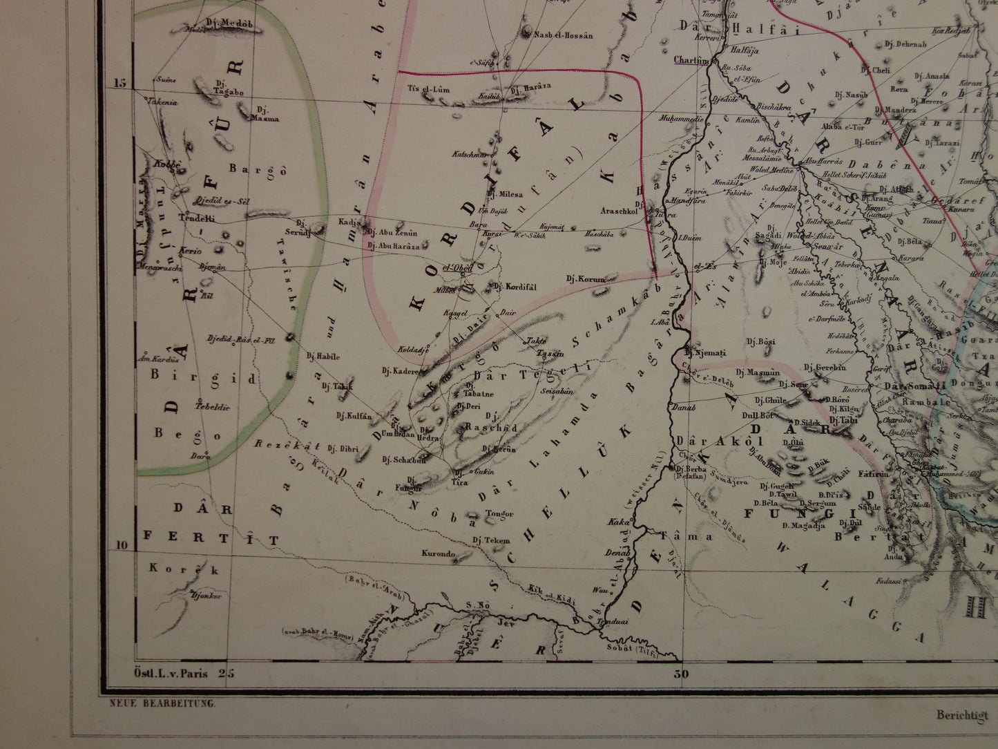 EGYPTE oude kaart van Rode Zee gebied Grote antieke landkaart Sudan, Djibouti, Ethiopië en Saoedi-Arabië met jaartal - vintage poster Afrika 1874