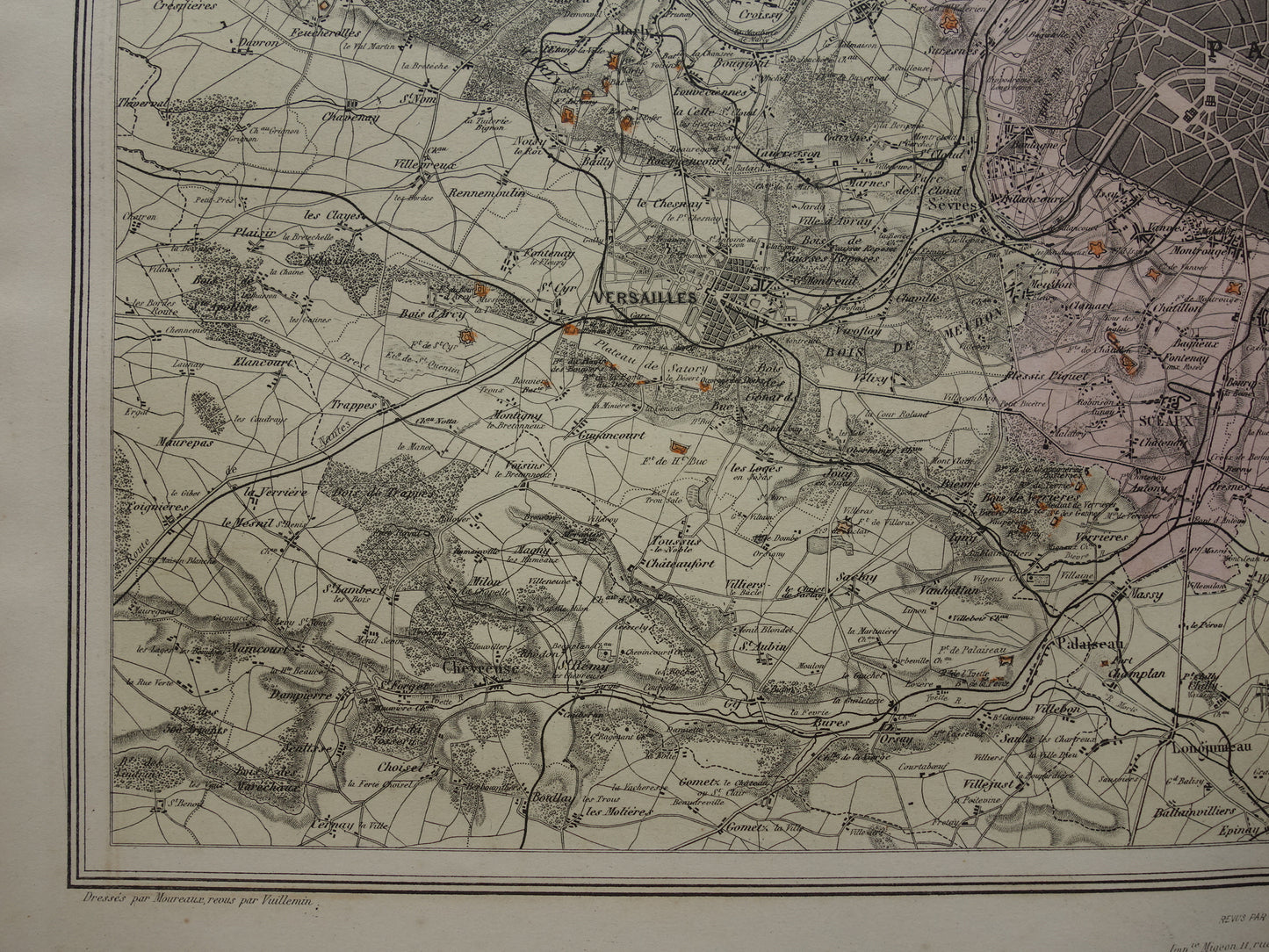 PARIJS grote oude kaart van Parijs uit het jaar 1886 Originele antieke plattegrond omgeving Parijs historische forten vintage print