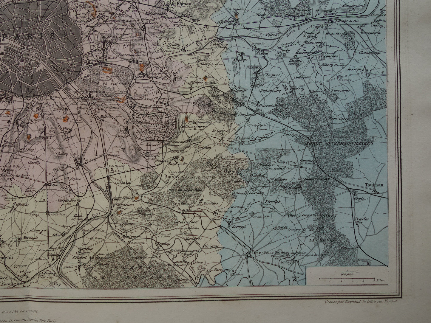 PARIJS grote oude kaart van Parijs uit het jaar 1886 Originele antieke plattegrond omgeving Parijs historische forten vintage print