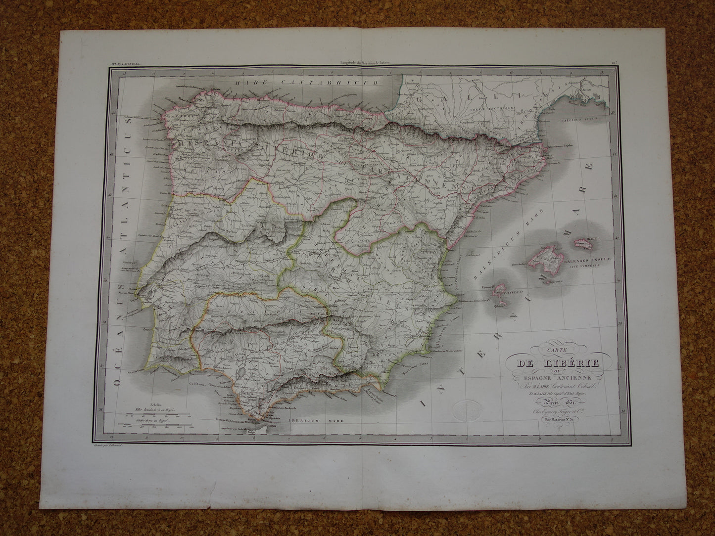 SPANJE grote oude landkaart van Spanje Portugal in Romeinse tijd originele antieke kaart uit 1831