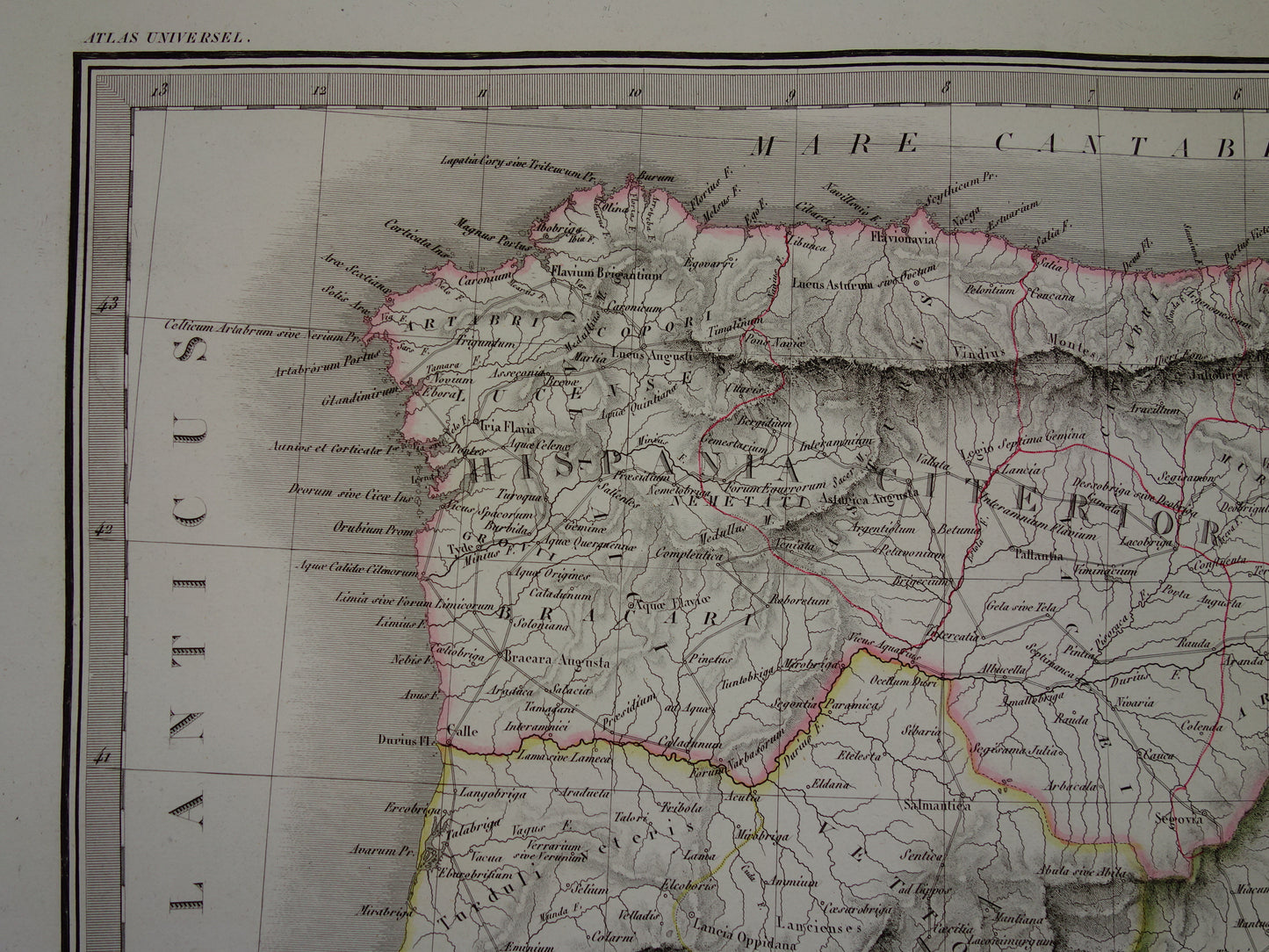 SPANJE grote oude landkaart van Spanje Portugal in Romeinse tijd originele antieke kaart uit 1831