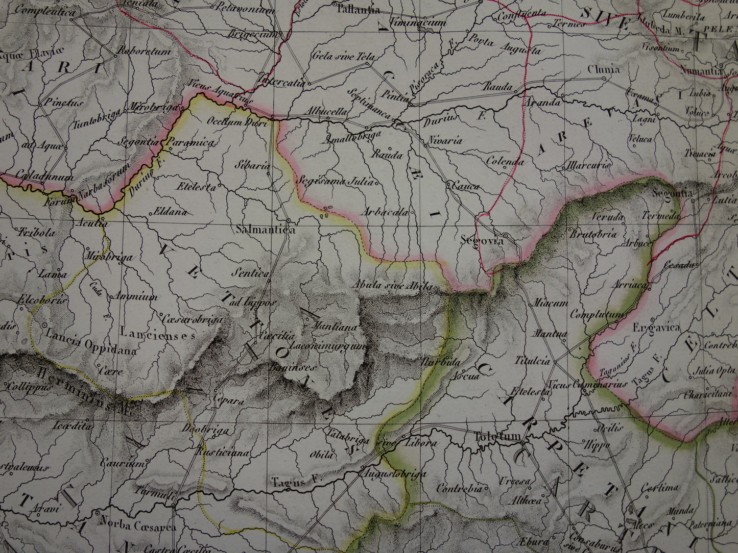 SPANJE grote oude landkaart van Spanje Portugal in Romeinse tijd originele antieke kaart uit 1831