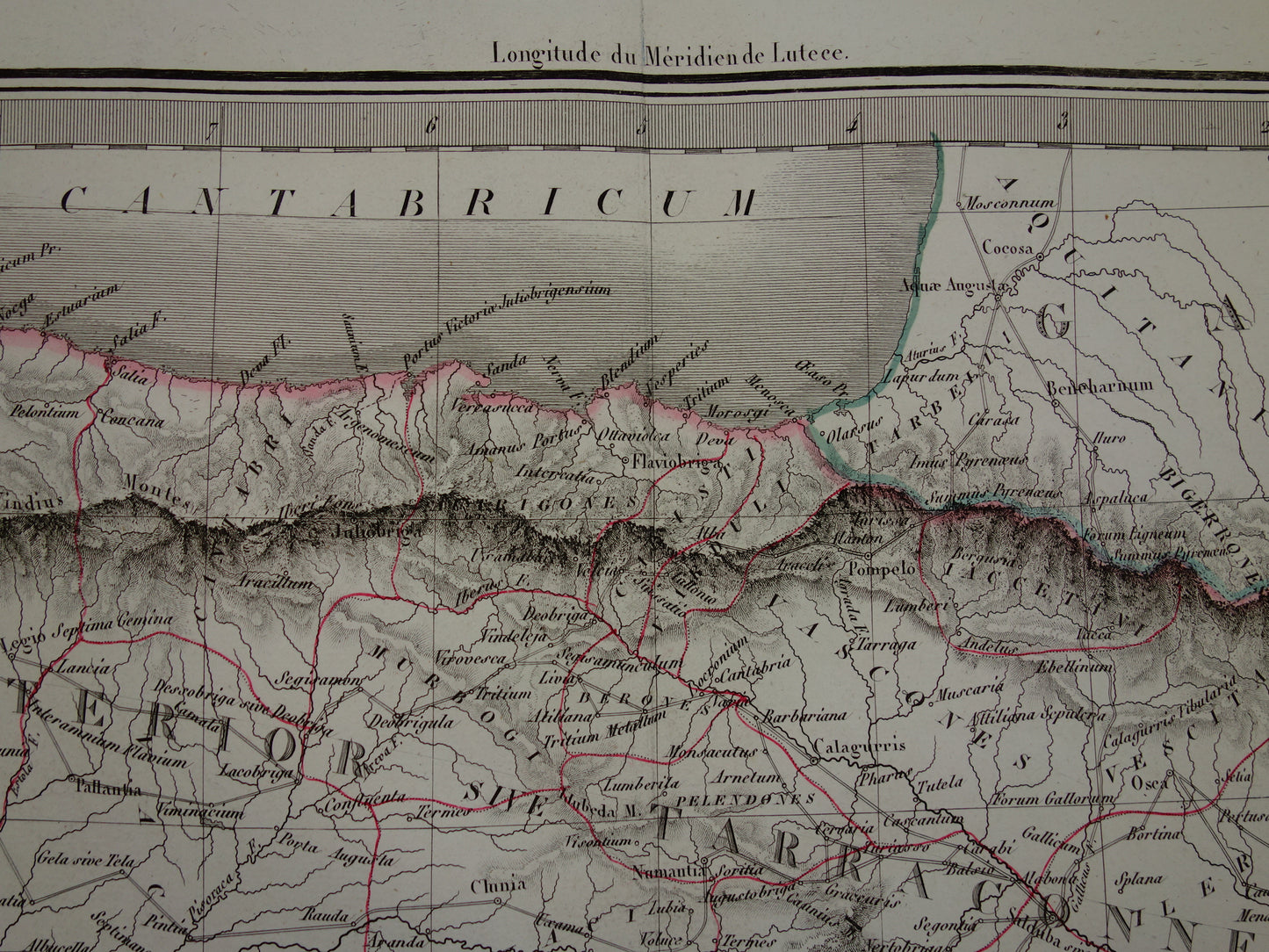 SPANJE grote oude landkaart van Spanje Portugal in Romeinse tijd originele antieke kaart uit 1831