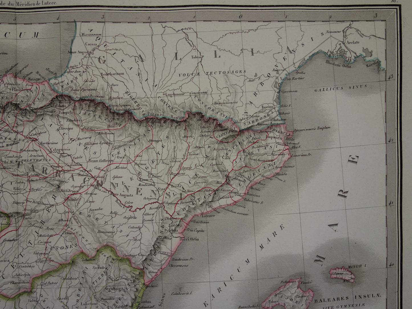 SPANJE grote oude landkaart van Spanje Portugal in Romeinse tijd originele antieke kaart uit 1831