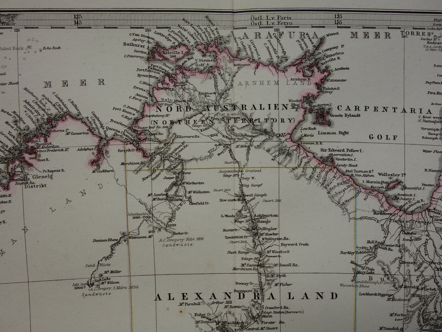 Vintage landkaart van Australië uit 1877 originele oude antieke kaart Sydney Melbourne Perth historische kaarten