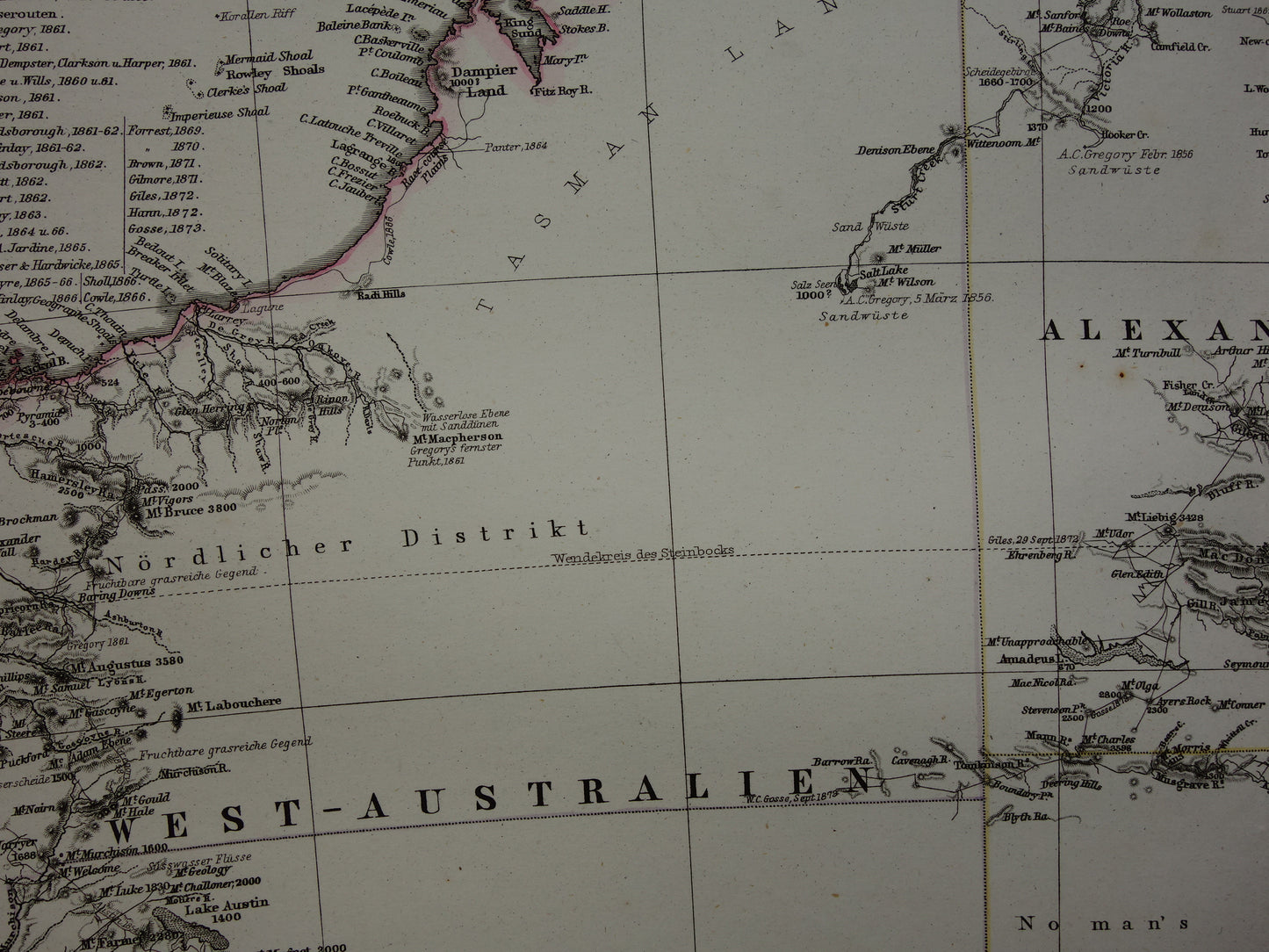 Vintage landkaart van Australië uit 1877 originele oude antieke kaart Sydney Melbourne Perth historische kaarten