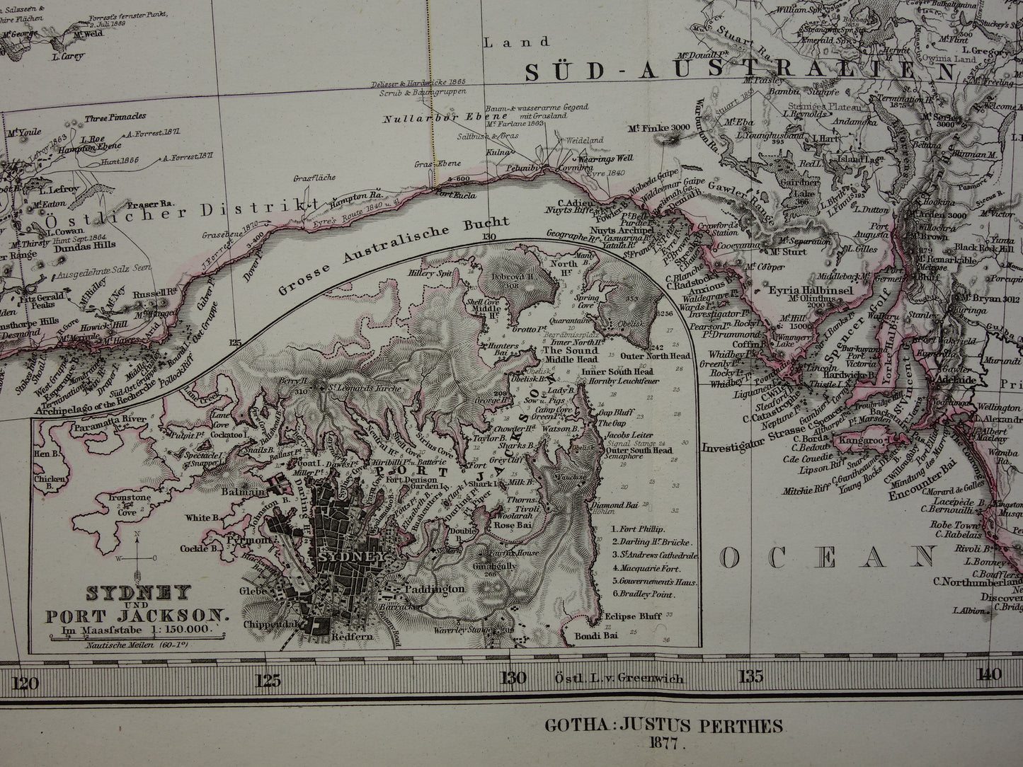 Vintage landkaart van Australië uit 1877 originele oude antieke kaart Sydney Melbourne Perth historische kaarten
