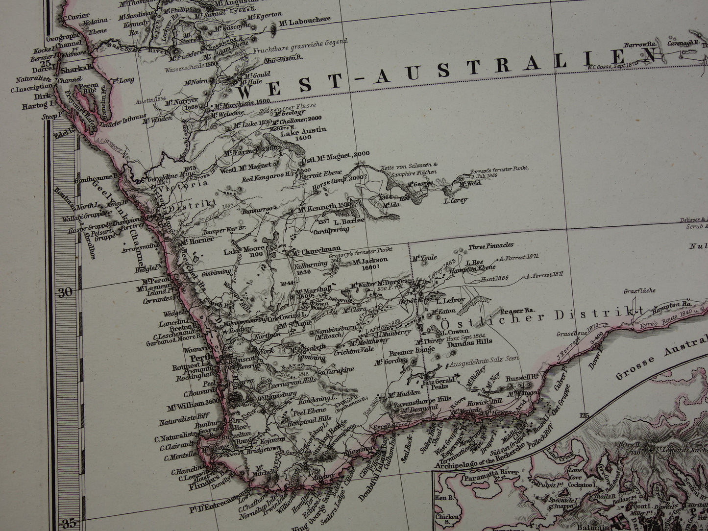 Vintage landkaart van Australië uit 1877 originele oude antieke kaart Sydney Melbourne Perth historische kaarten