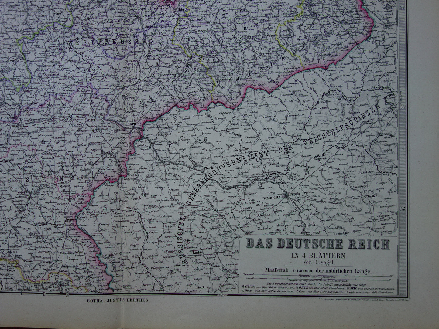 Grote antieke kaart van DUITSLAND landkaart van het Duitse Rijk in 1877 originele 145+ jaar oude kaarten Berlijn Pruissen Polen XXL Zeer Groot
