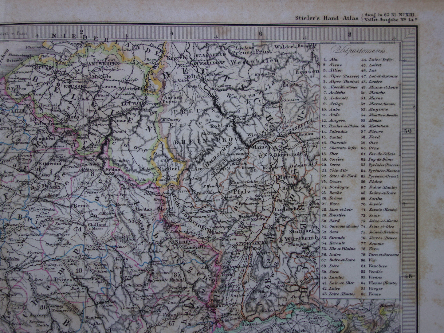 FRANKRIJK oude kaart van Frankrijk 1872 originele antieke landkaart/poster met jaartal