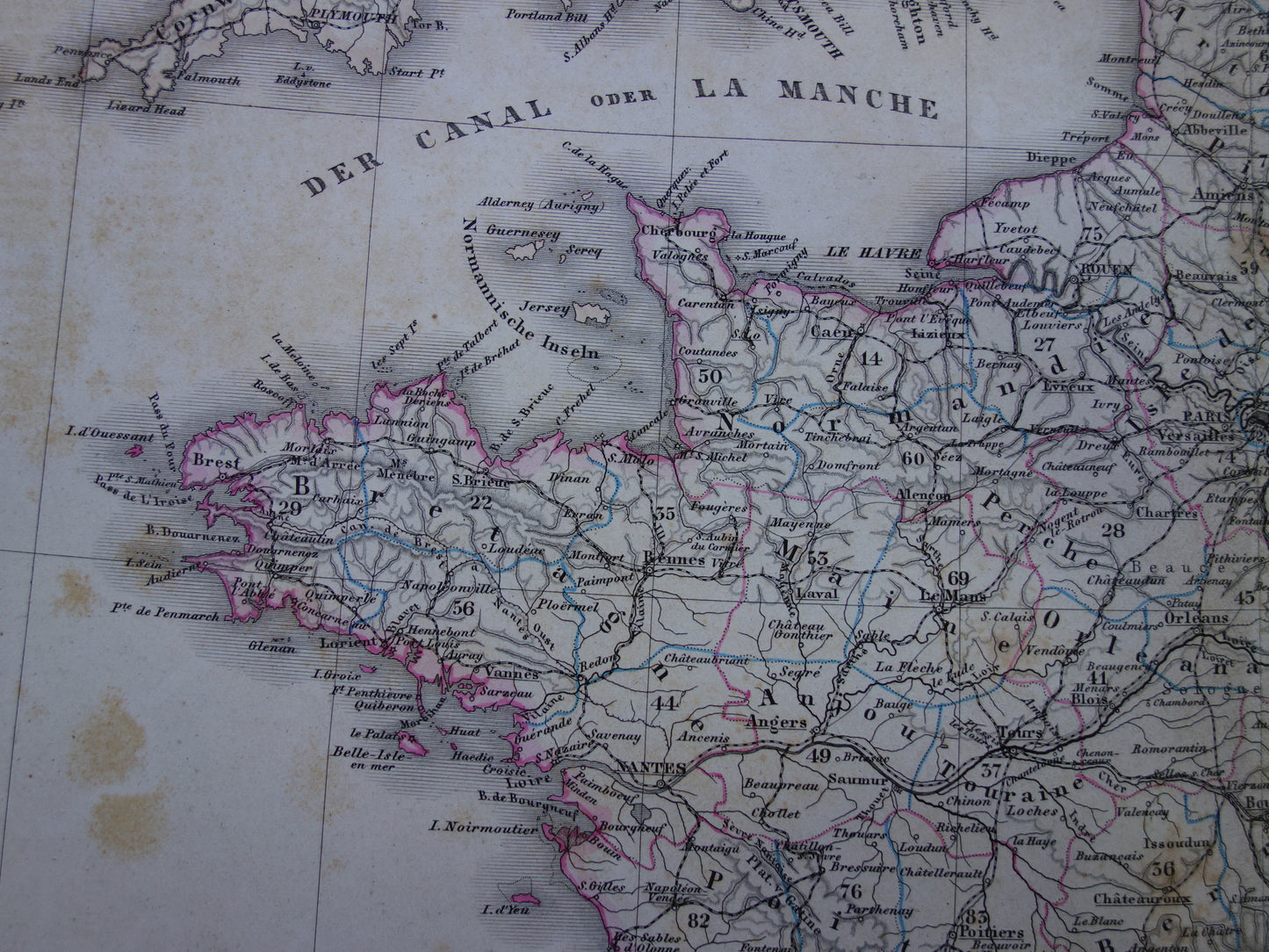 FRANKRIJK oude kaart van Frankrijk 1872 originele antieke landkaart/poster met jaartal