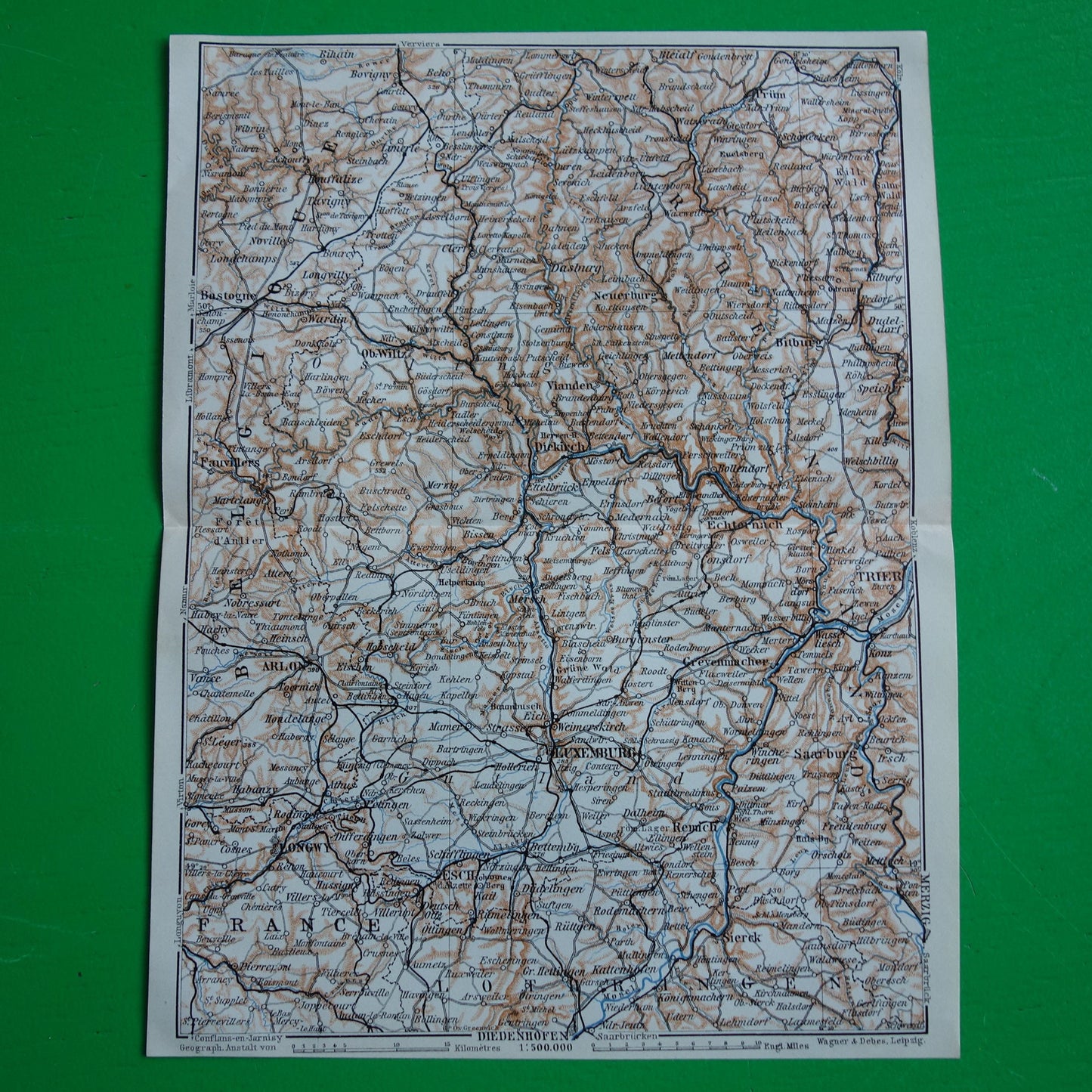 LUXEMBURG oude kaart van Luxemburg uit 1910 kleine originele antieke landkaart