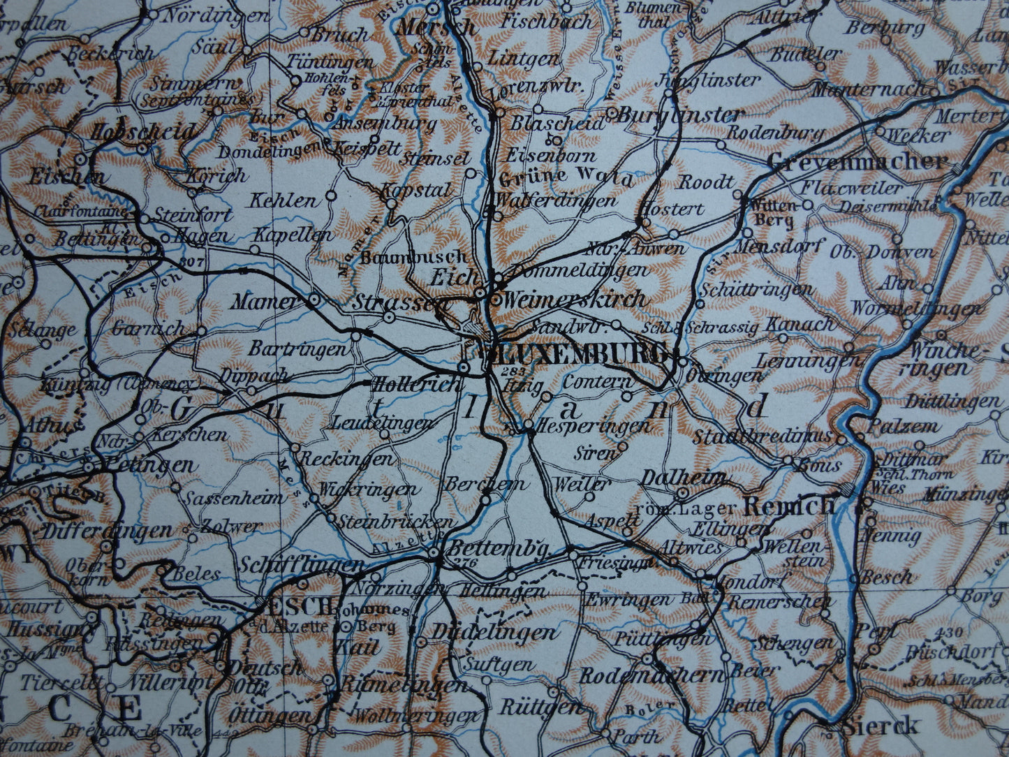 LUXEMBURG oude kaart van Luxemburg uit 1910 kleine originele antieke landkaart