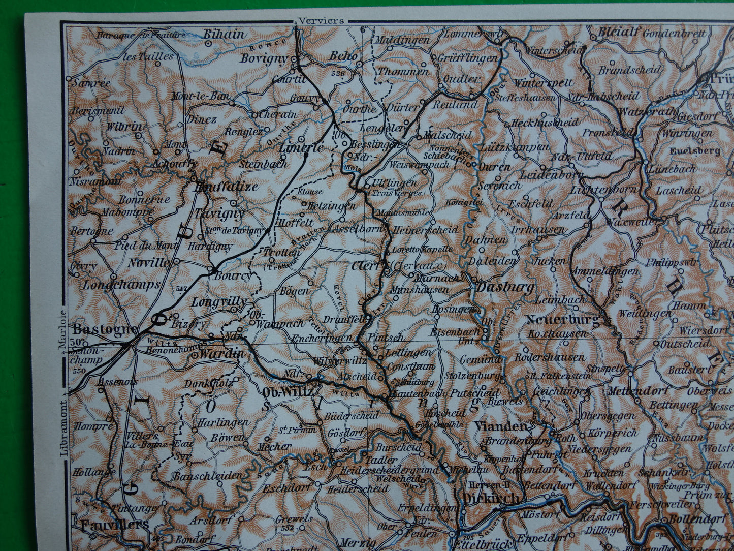 LUXEMBURG oude kaart van Luxemburg uit 1910 kleine originele antieke landkaart