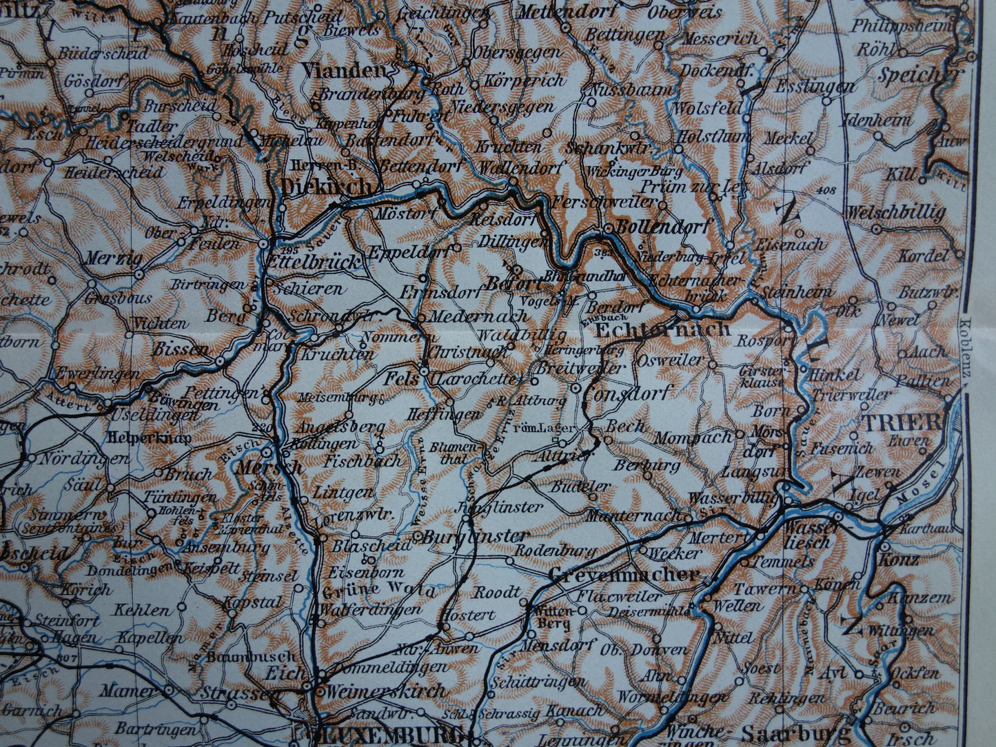 LUXEMBURG oude kaart van Luxemburg uit 1910 kleine originele antieke landkaart