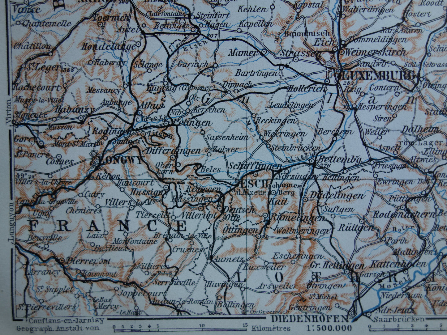 LUXEMBURG oude kaart van Luxemburg uit 1910 kleine originele antieke landkaart