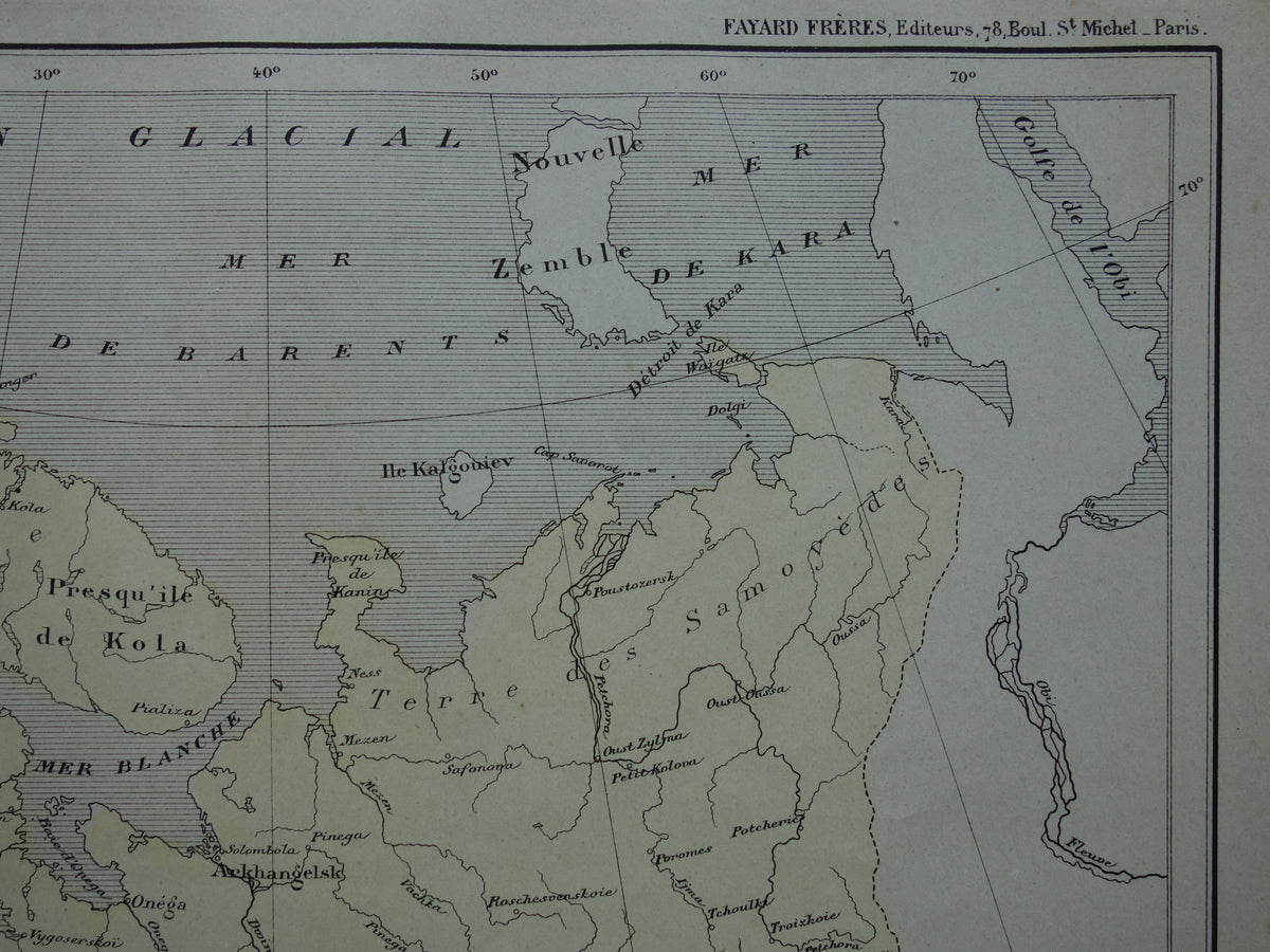 RUSLAND Oude kaart van Barentszzee uit het jaar 1896 historische landkaart noord-Rusland oude vintage kaarten