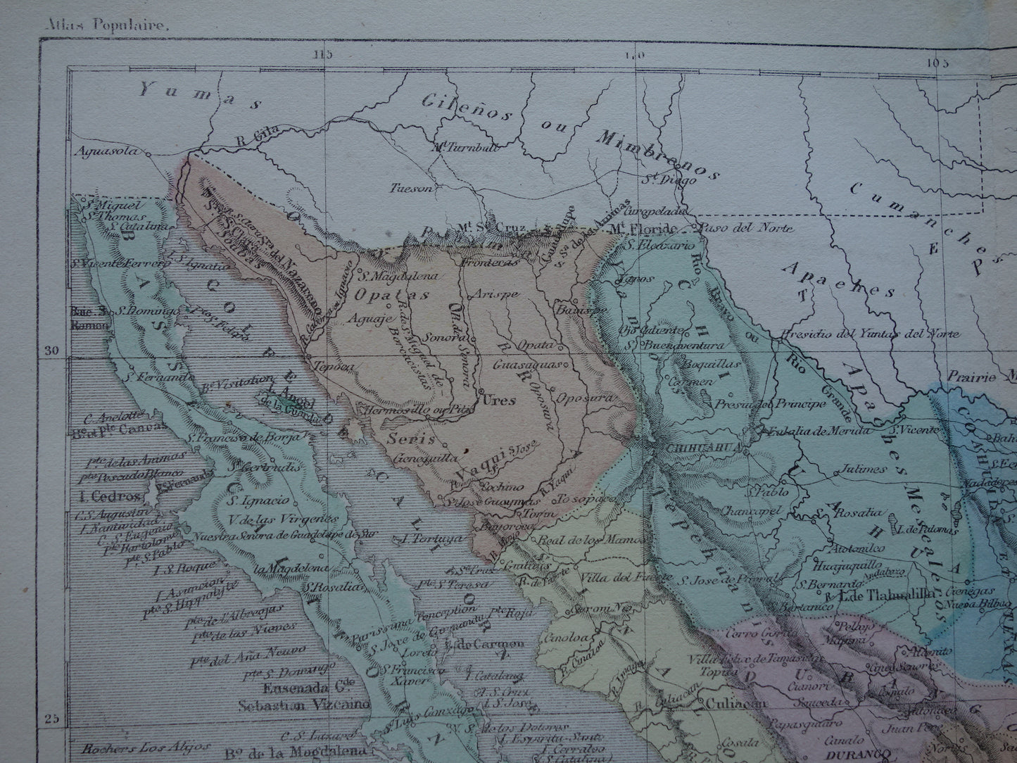 Mexico antieke Franse landkaart van Mexico 1858 originele oude handgekleurde kaart vintage kaarten