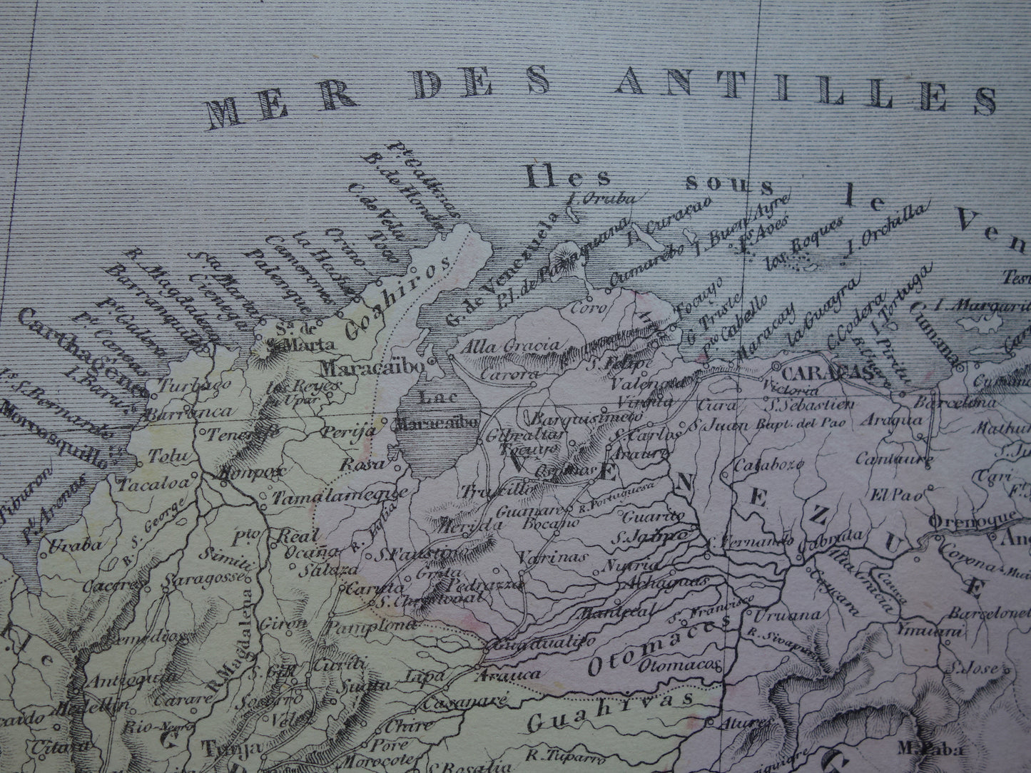 Colombia Suriname Ecuador antieke landkaart uit 1858 originele oude handgekleurde kaart Venezuela Amazone vintage kaarten