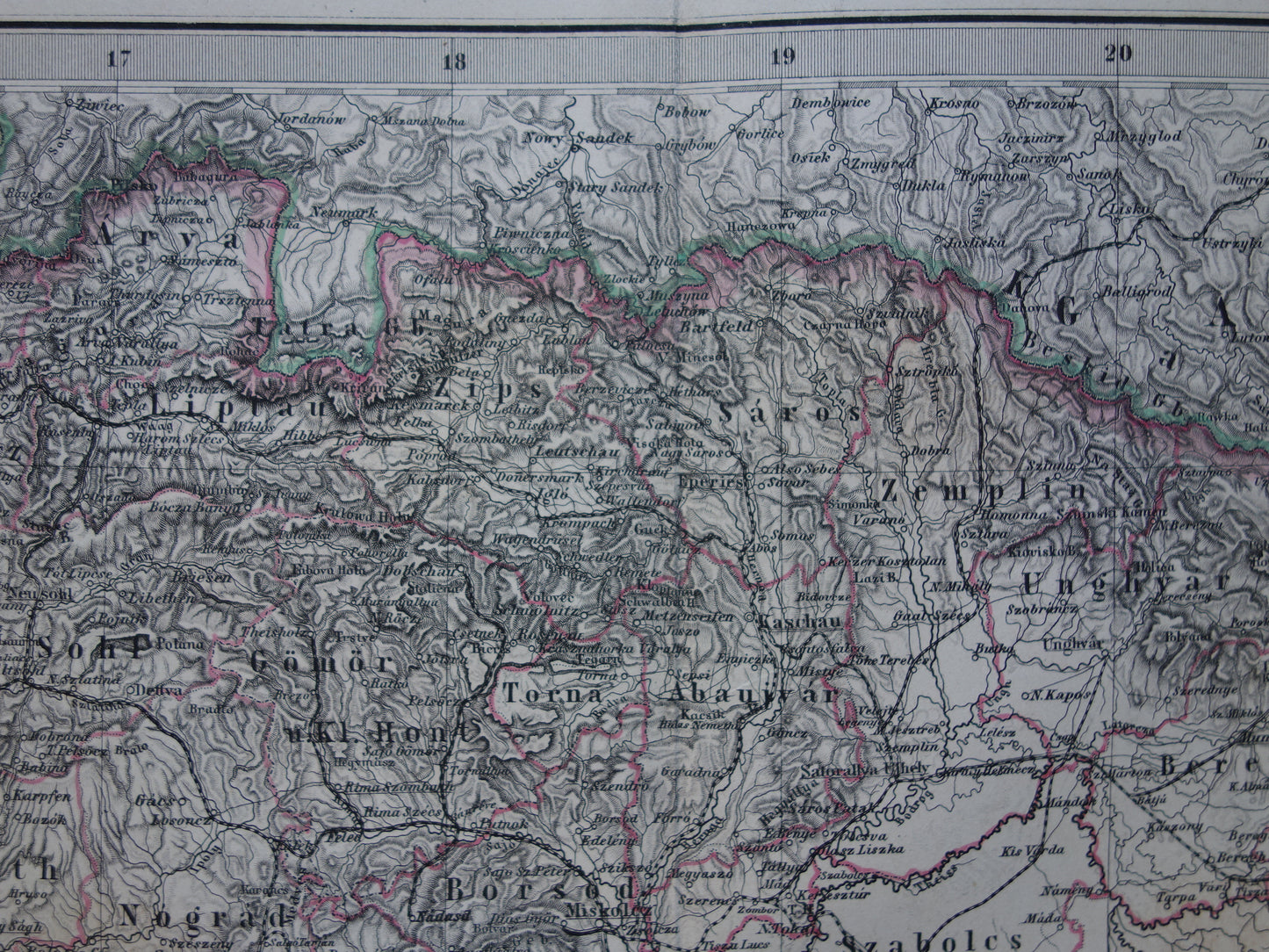 Hongarije Roemenië vintage landkaart uit 1885 van Budapest Transsylvanië Originele oude antieke kaart met jaartal - historische kaarten Oostenrijk-Hongarije