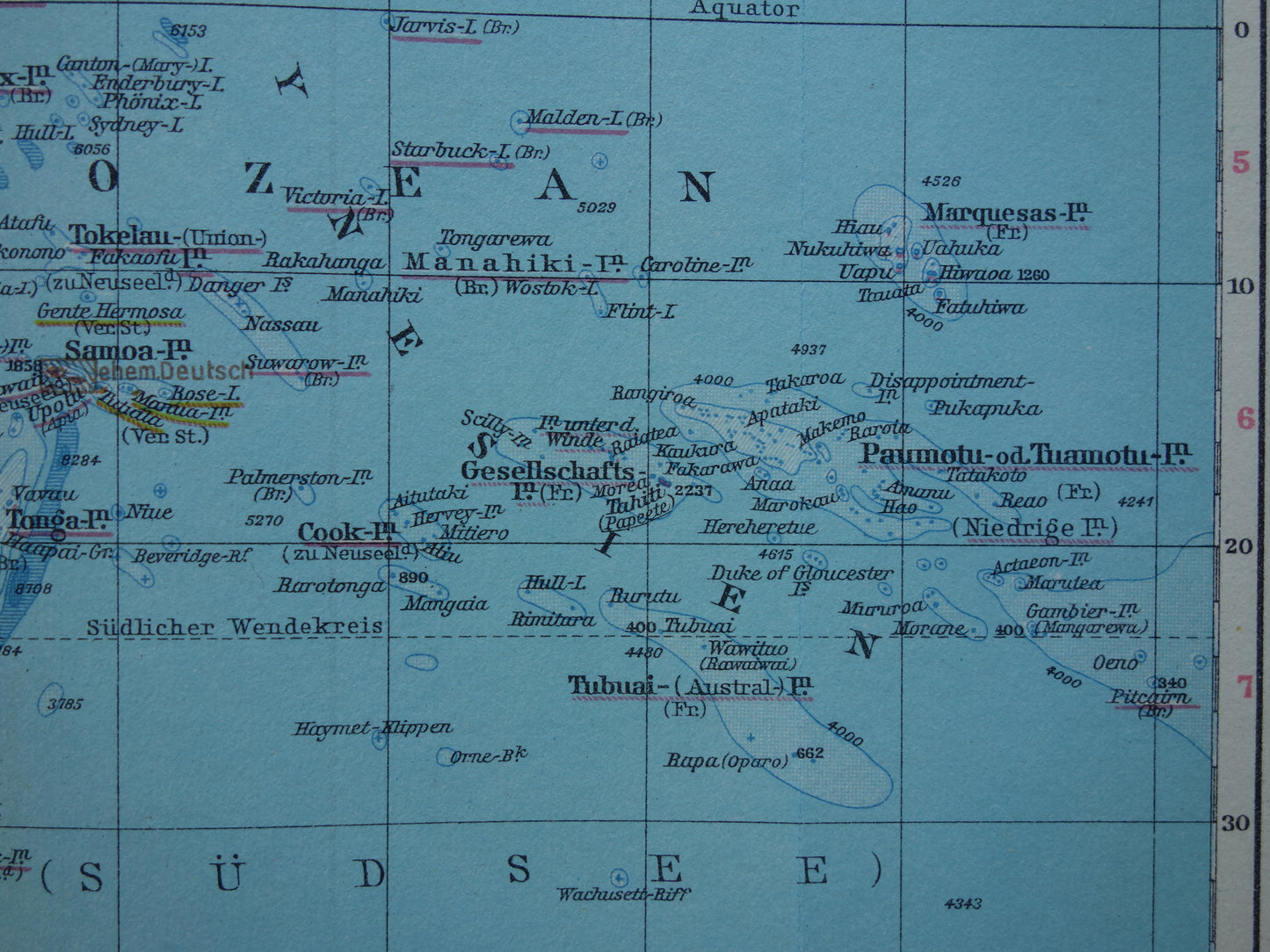 Oude kaart van Oceanië uit 1928 originele antieke landkaart Australië Indonesië Nieuw-Zeeland vintage landkaarten