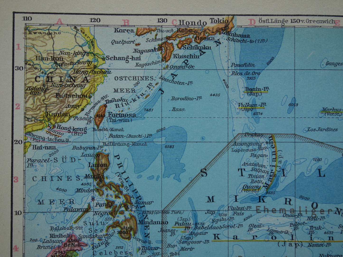 Oude kaart van Oceanië uit 1928 originele antieke landkaart Australië Indonesië Nieuw-Zeeland vintage landkaarten