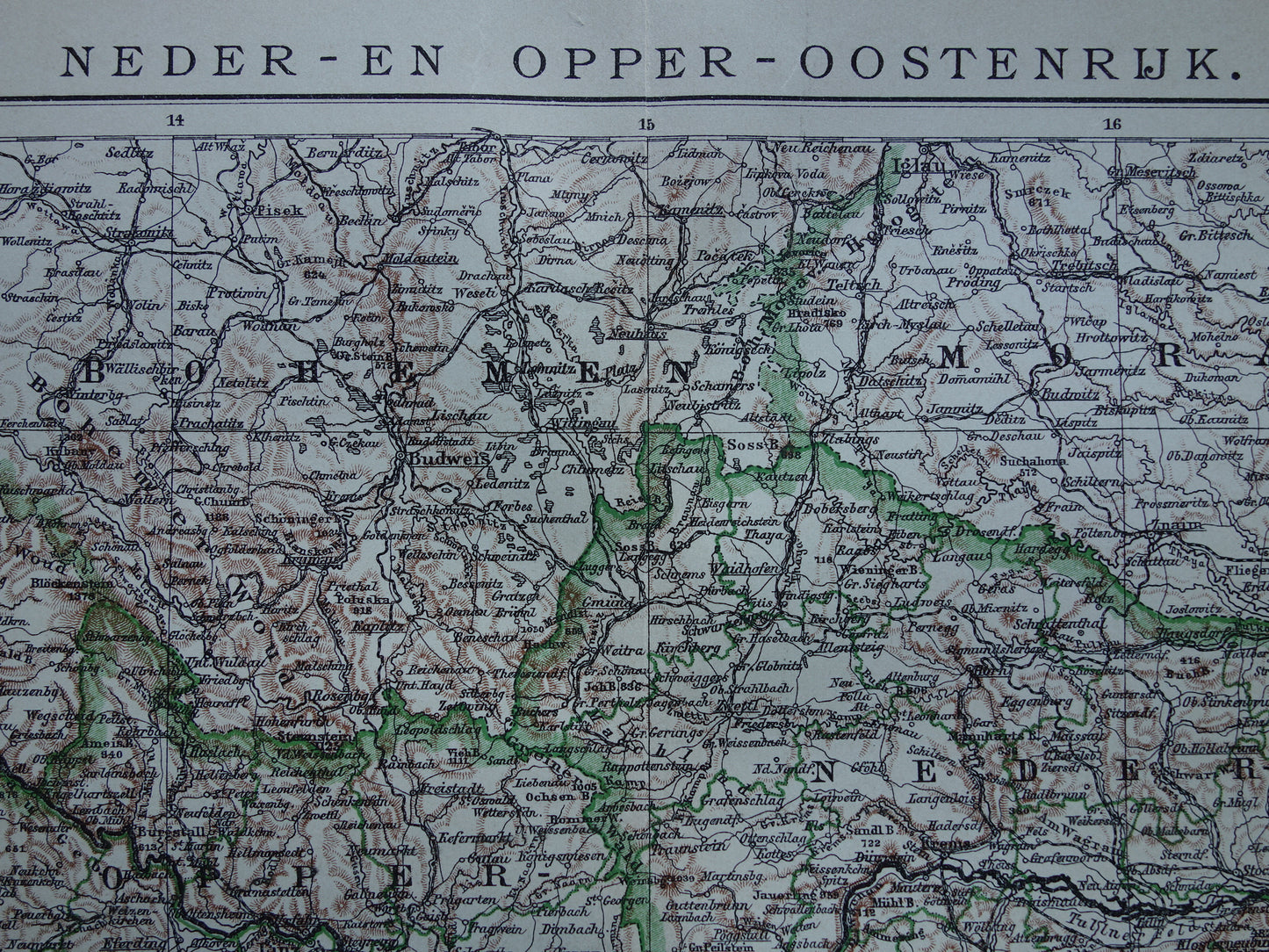 Oude landkaart van Oostenrijk uit 1910 originele vintage kaart Wenen Opper- en Neder-Oostenrijk Antieke Landkaarten Winkel