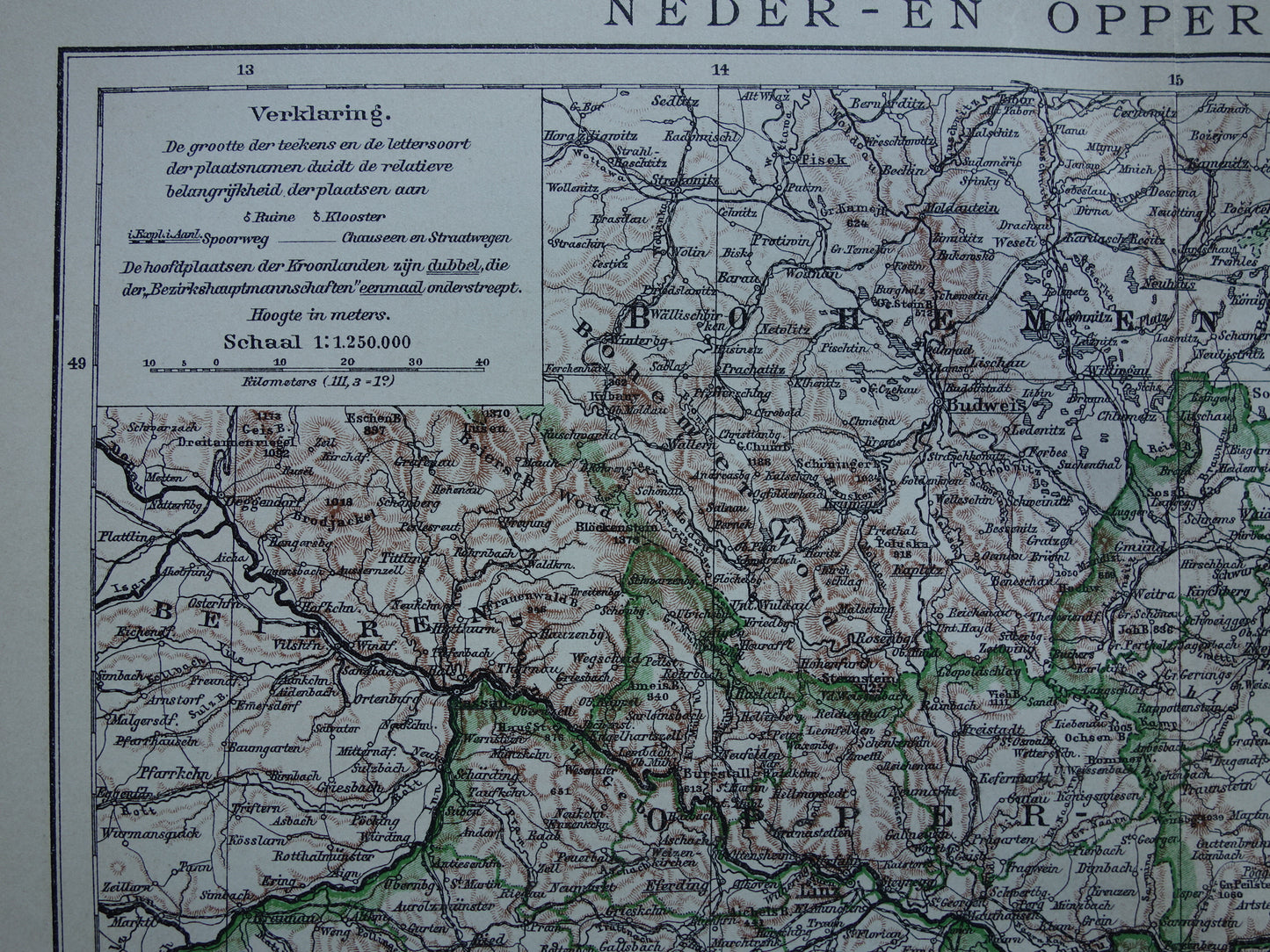 Oude landkaart van Oostenrijk uit 1910 originele vintage kaart Wenen Opper- en Neder-Oostenrijk Antieke Landkaarten Winkel