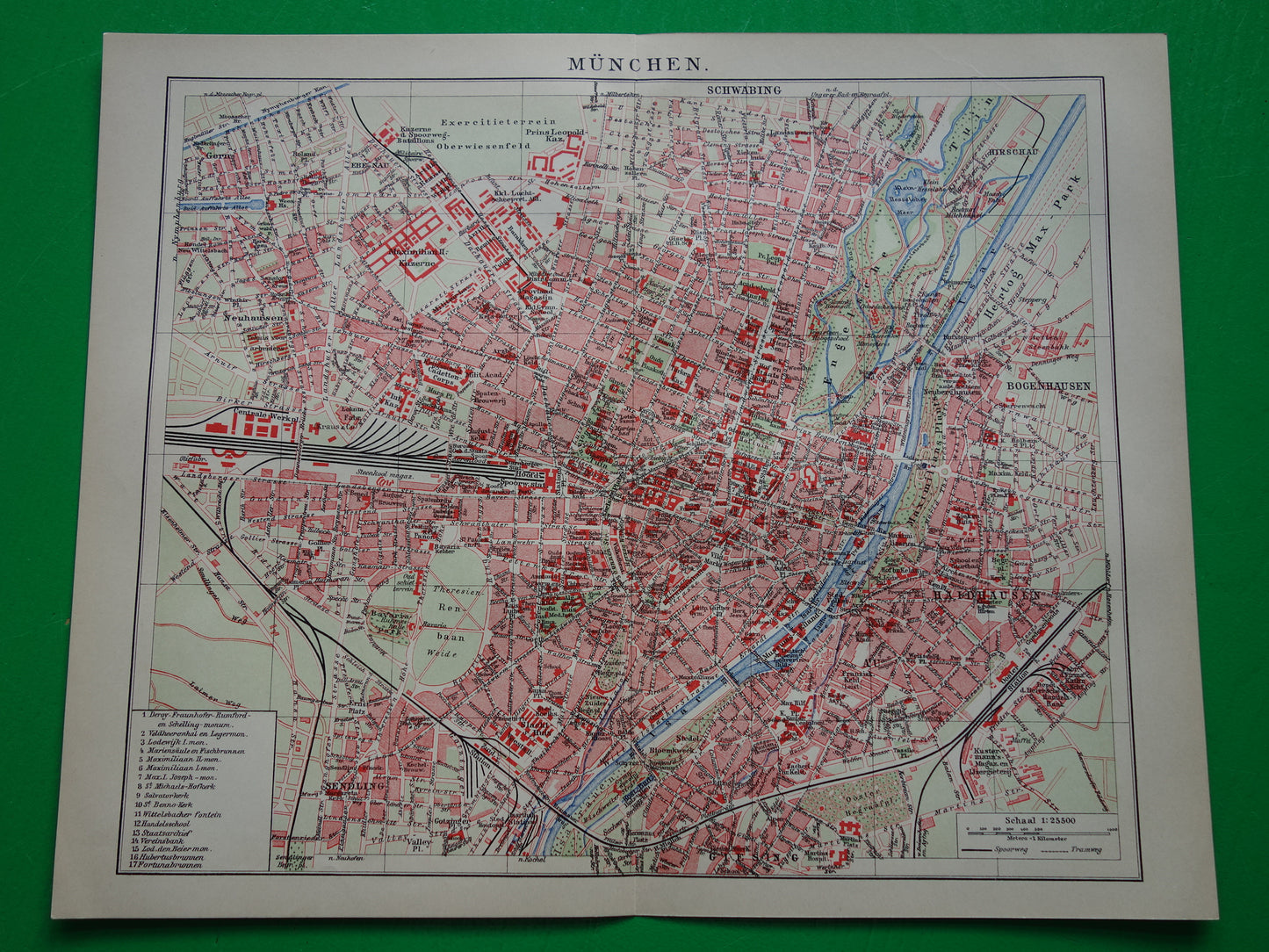 Vintage plattegrond van München uit 1910 originele Nederlandse antieke kaart van München