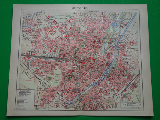 Vintage plattegrond van München uit 1910 originele Nederlandse antieke kaart van München