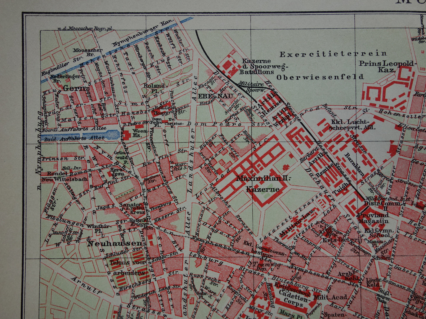 Vintage plattegrond van München uit 1910 originele Nederlandse oude antieke kaart van München
