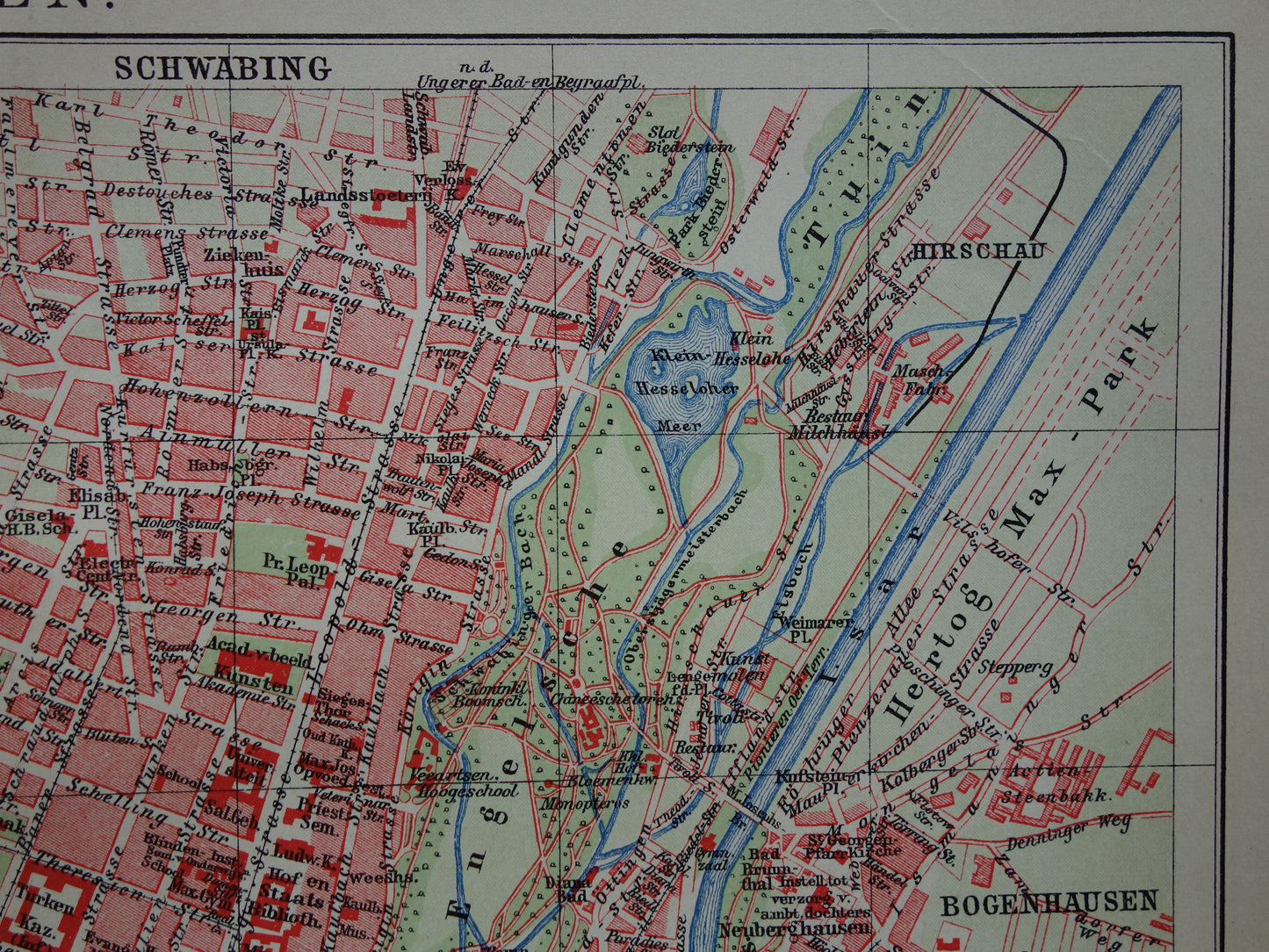 Vintage plattegrond van München uit 1910 originele Nederlandse oude antieke kaart van München