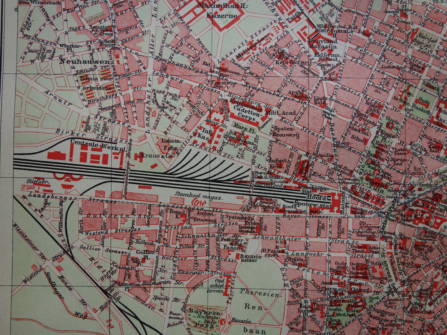 Vintage plattegrond van München uit 1910 originele Nederlandse oude antieke kaart van München