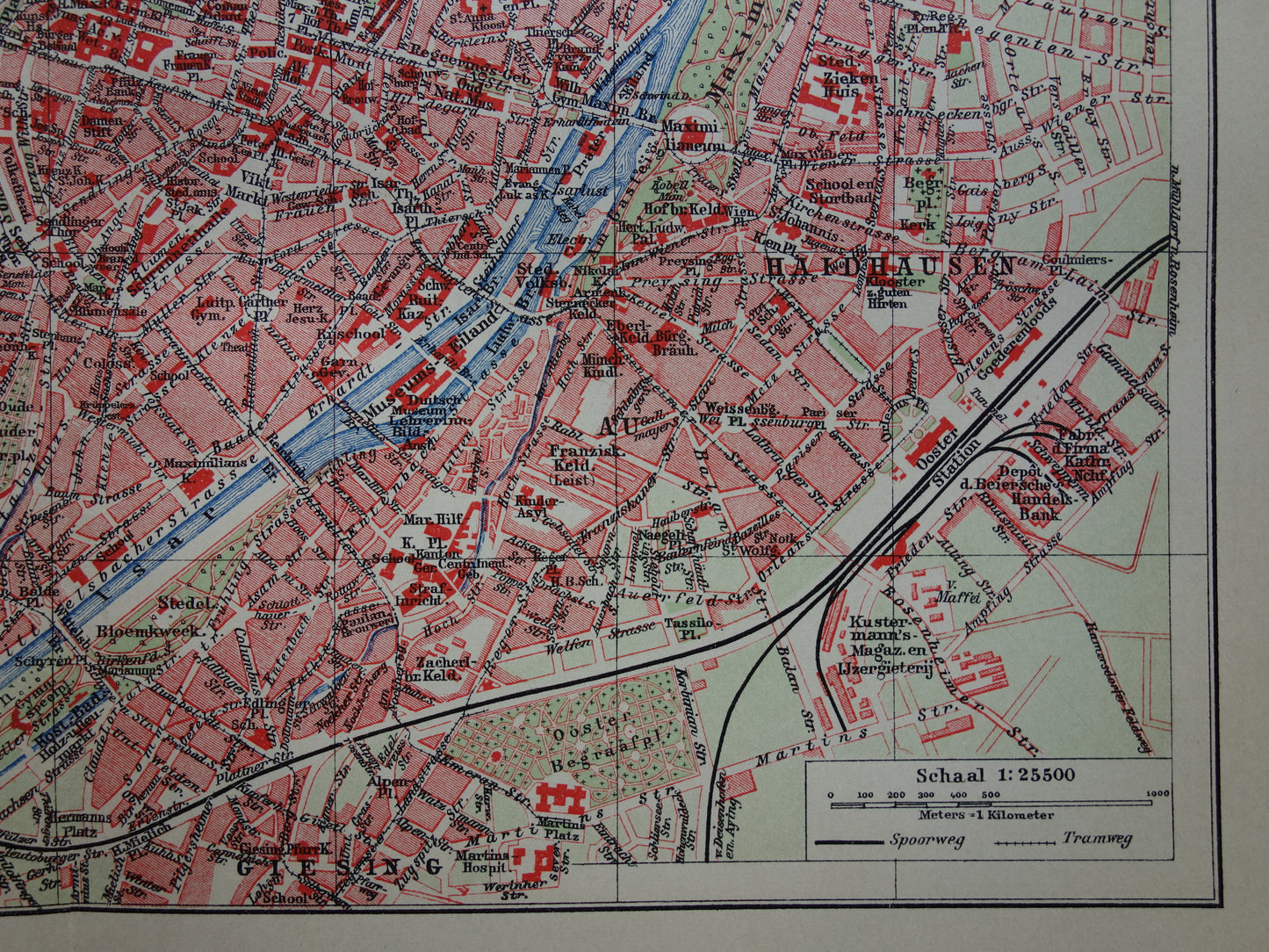 Vintage plattegrond van München uit 1910 originele Nederlandse oude antieke kaart van München