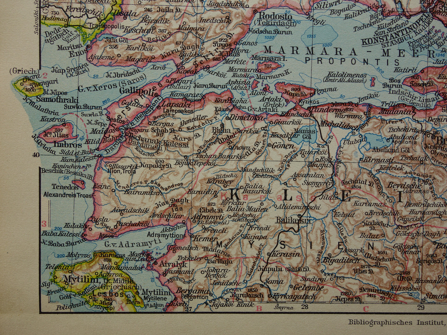 Turkije oude kaart van Zee van Marmara Istanbul Bursa originele vintage landkaart Istanboel