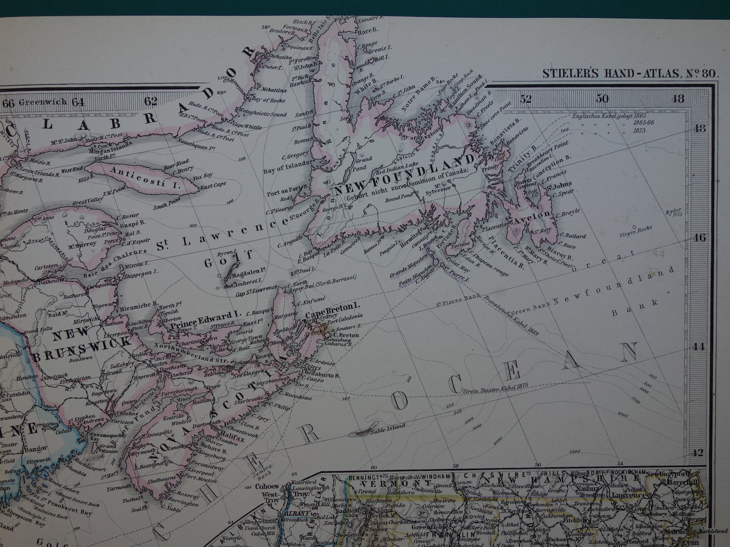 New Jersey Long Island Antieke kaart van de VS uit 1884 originele oude landkaart New York Connecticut Verenigde Staten