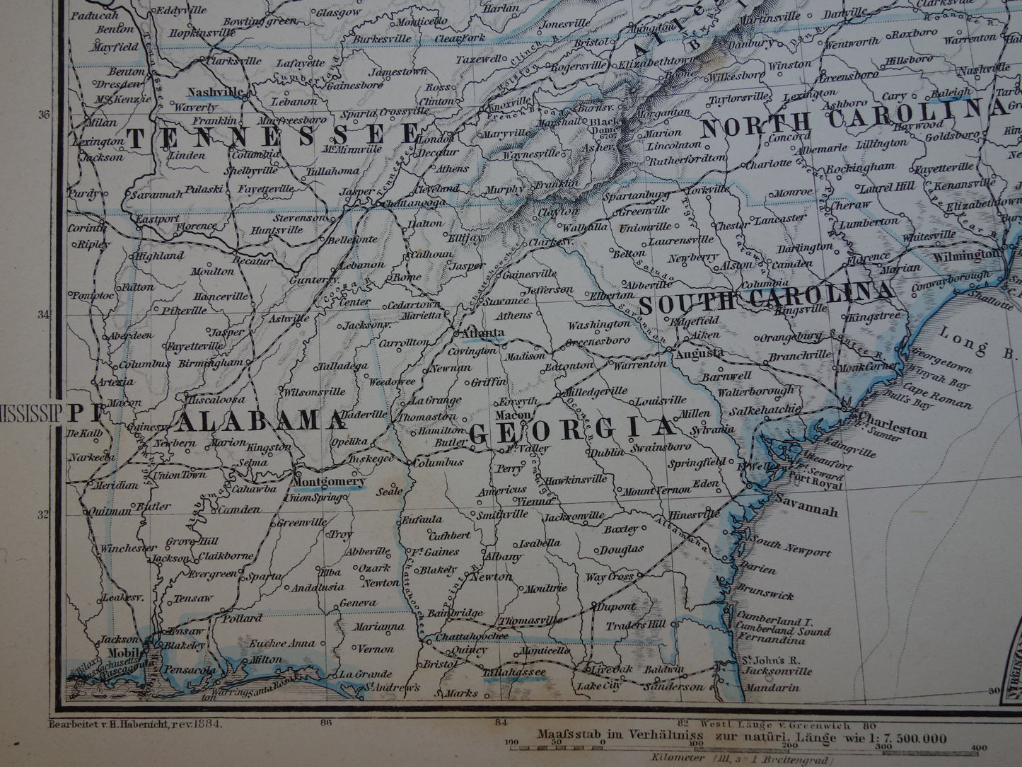 New Jersey Long Island Antieke kaart van de VS uit 1884 originele oude landkaart New York Connecticut Verenigde Staten