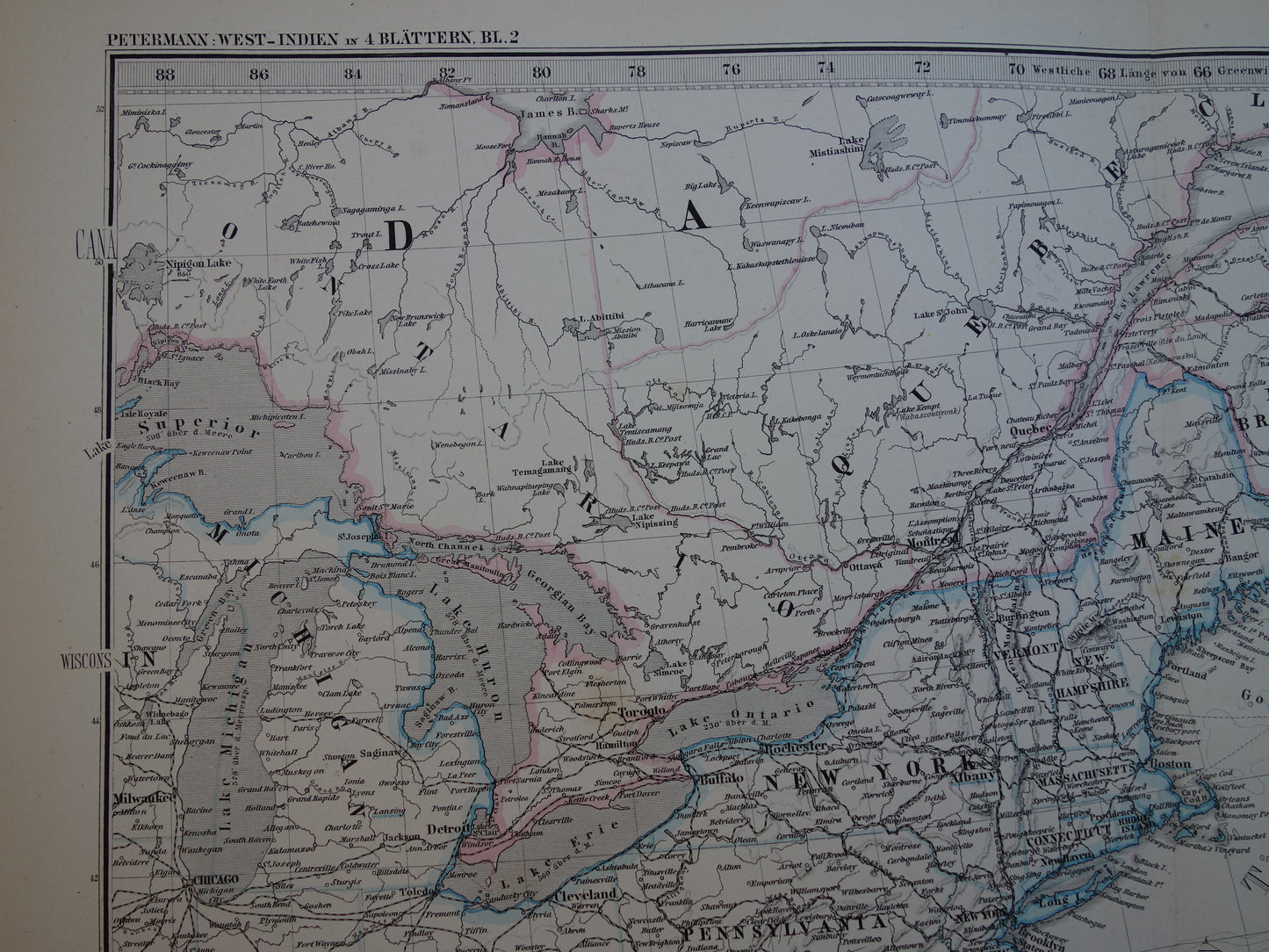 New Jersey Long Island Antieke kaart van de VS uit 1884 originele oude landkaart New York Connecticut Verenigde Staten