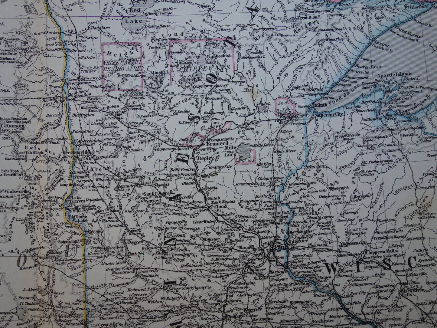 MINNESOTA IOWA Antieke kaart van de VS uit 1884 originele oude landkaart Wisconsin Dakota Nebraska Verenigde Staten