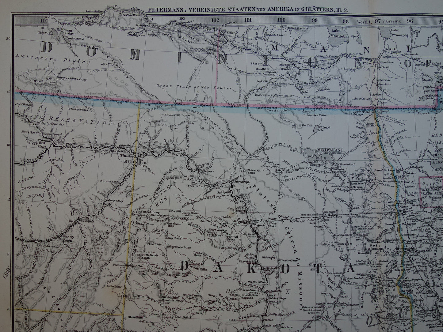 MINNESOTA IOWA Antieke kaart van de VS uit 1884 originele oude landkaart Wisconsin Dakota Nebraska Verenigde Staten