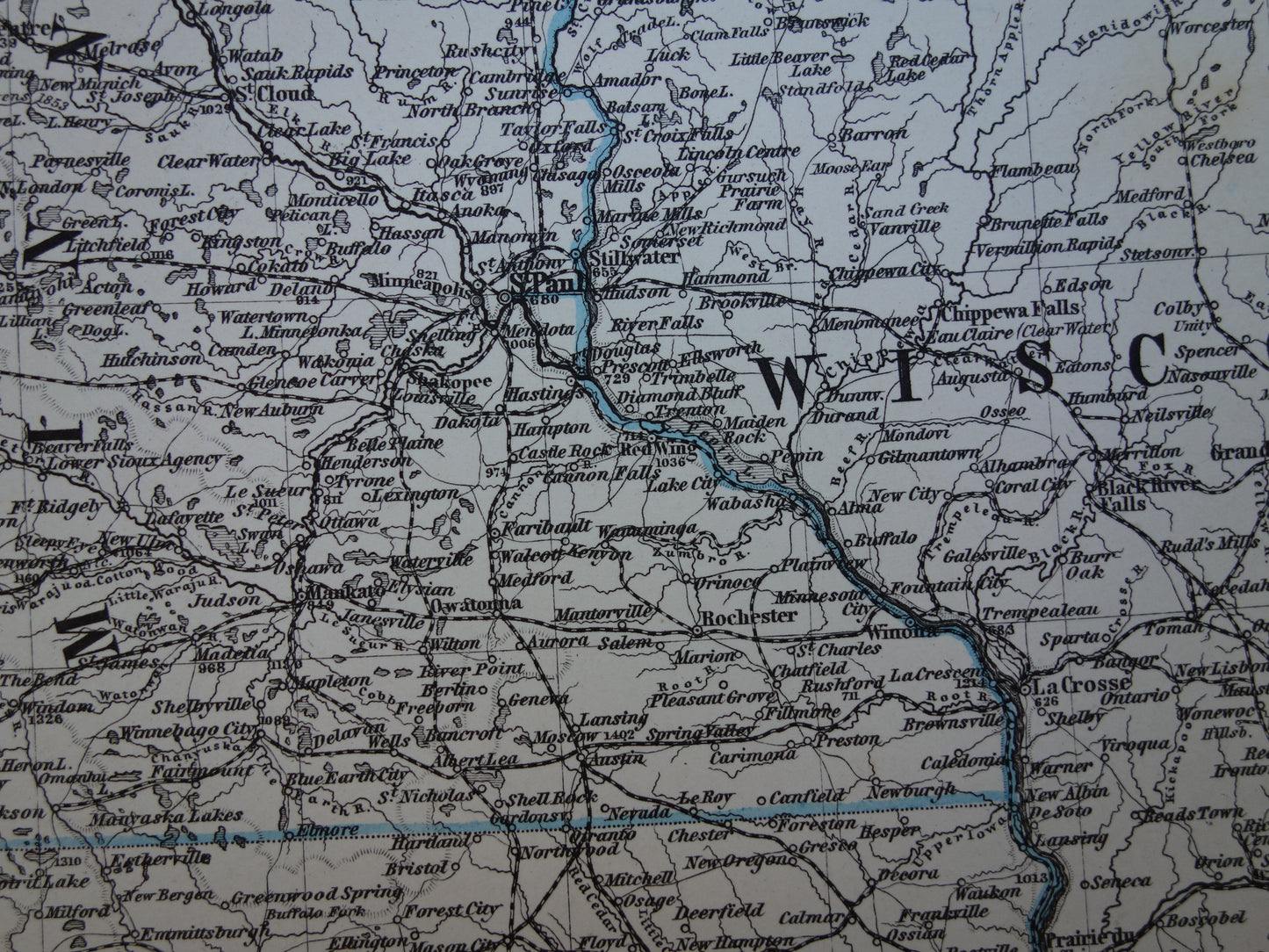 MINNESOTA IOWA Antieke kaart van de VS uit 1884 originele oude landkaart Wisconsin Dakota Nebraska Verenigde Staten
