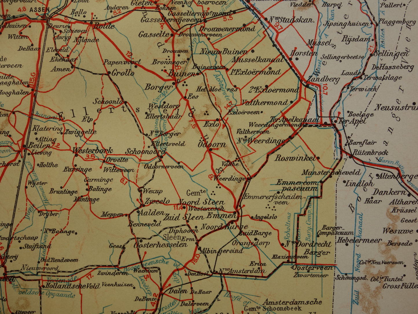 Drenthe Oude kaart van de provincie Drenthe uit 1934 originele vintage historische landkaart