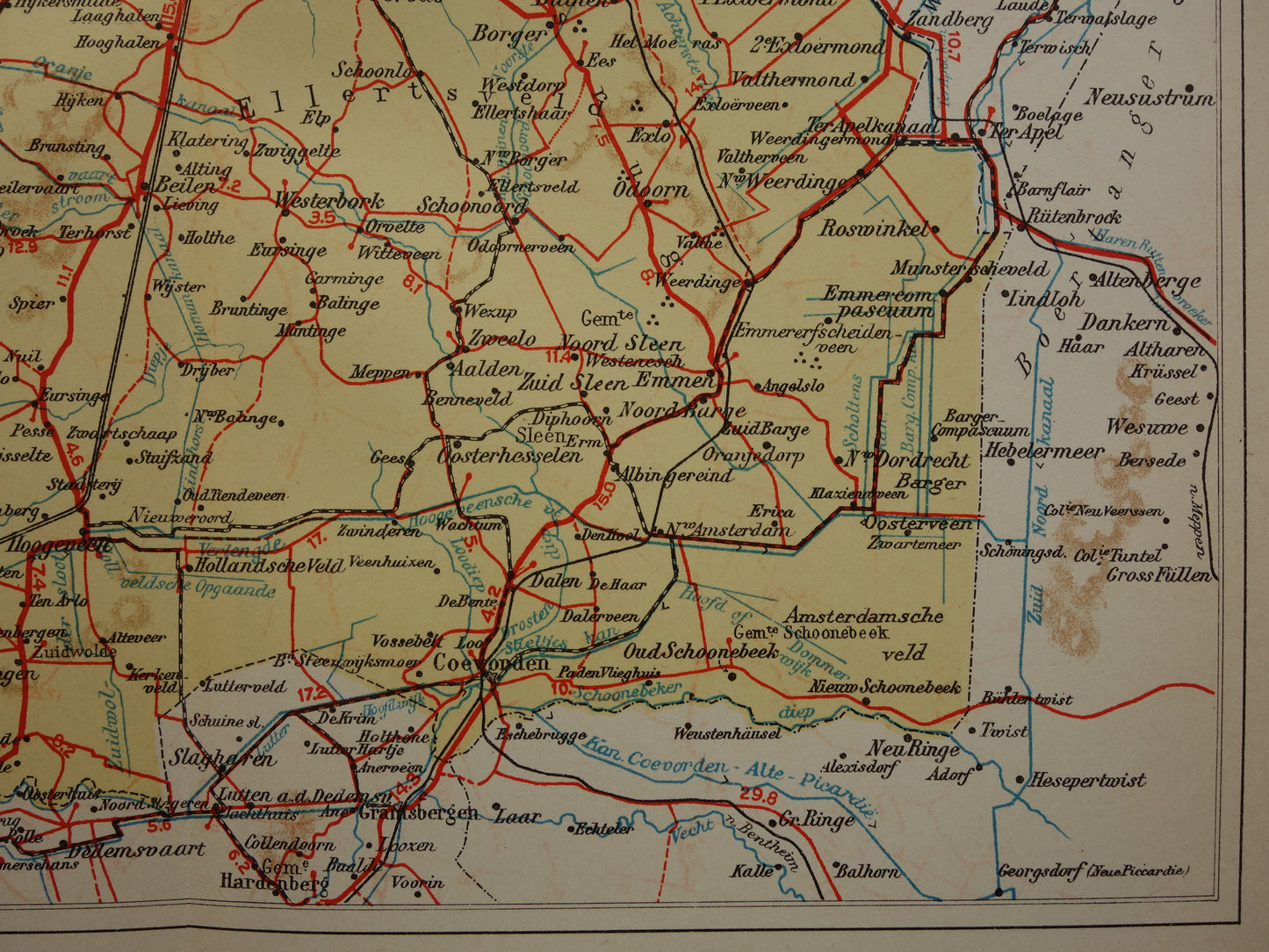 Drenthe Oude kaart van de provincie Drenthe uit 1934 originele vintage historische landkaart