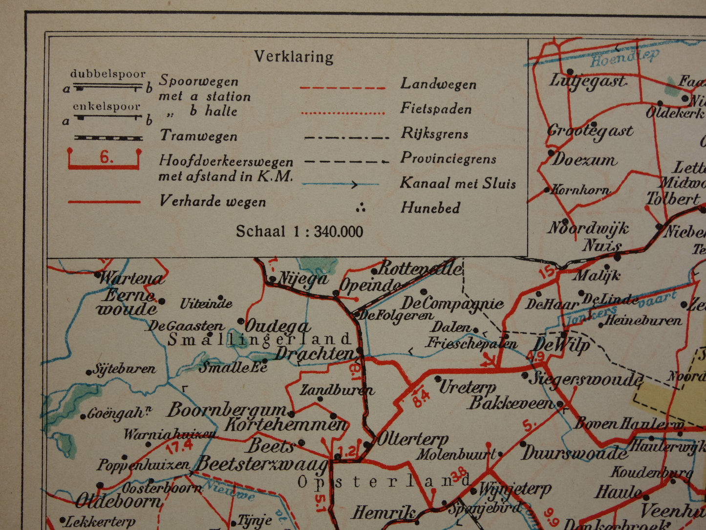 Drenthe Oude kaart van de provincie Drenthe uit 1934 originele vintage historische landkaart