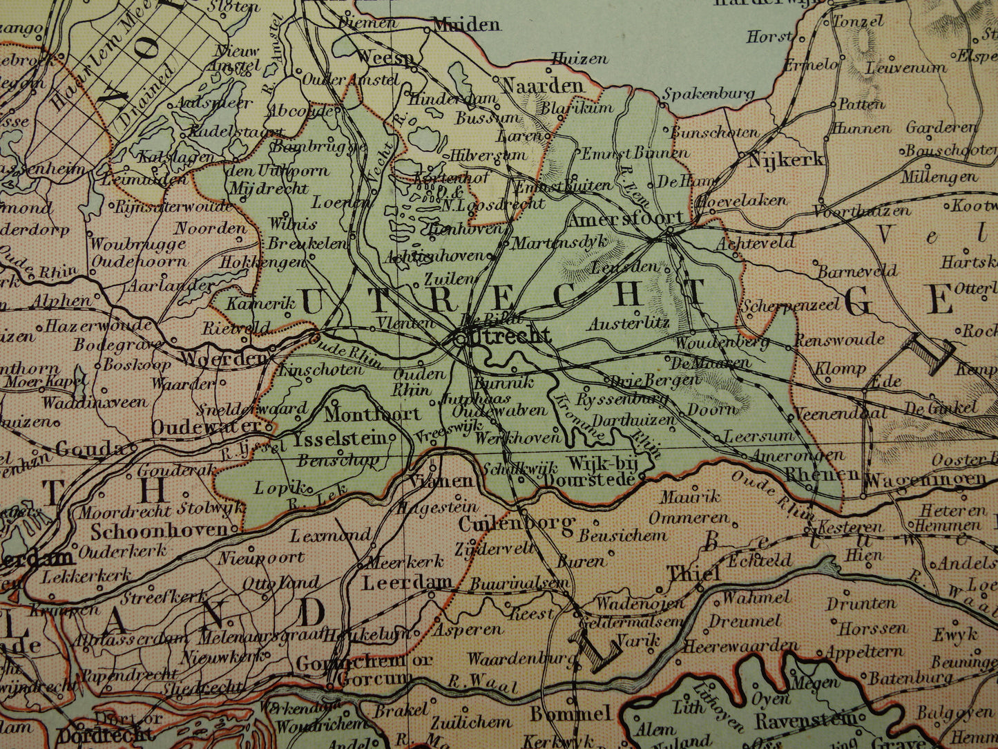 NEDERLAND grote oude landkaart van Nederland uit 1890 originele antieke kaart poster België
