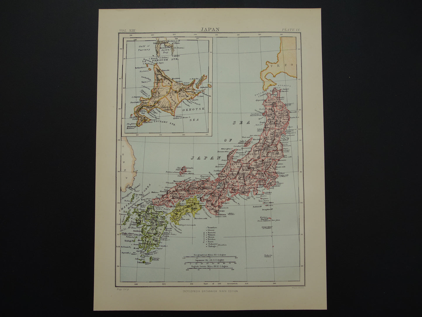 JAPAN oude landkaart van Japan uit 1880 originele vintage kaart Tokio Hokkaido