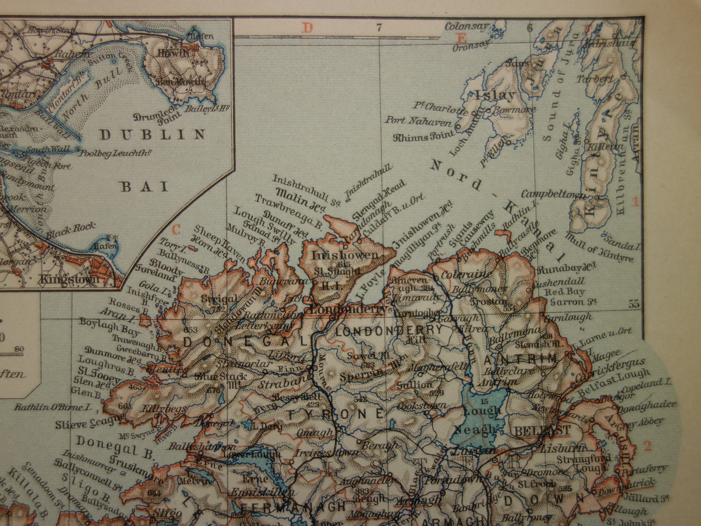 IERLAND oude kaart van Ierland 1905 originele antieke Duitse landkaart van Dublin Killarney