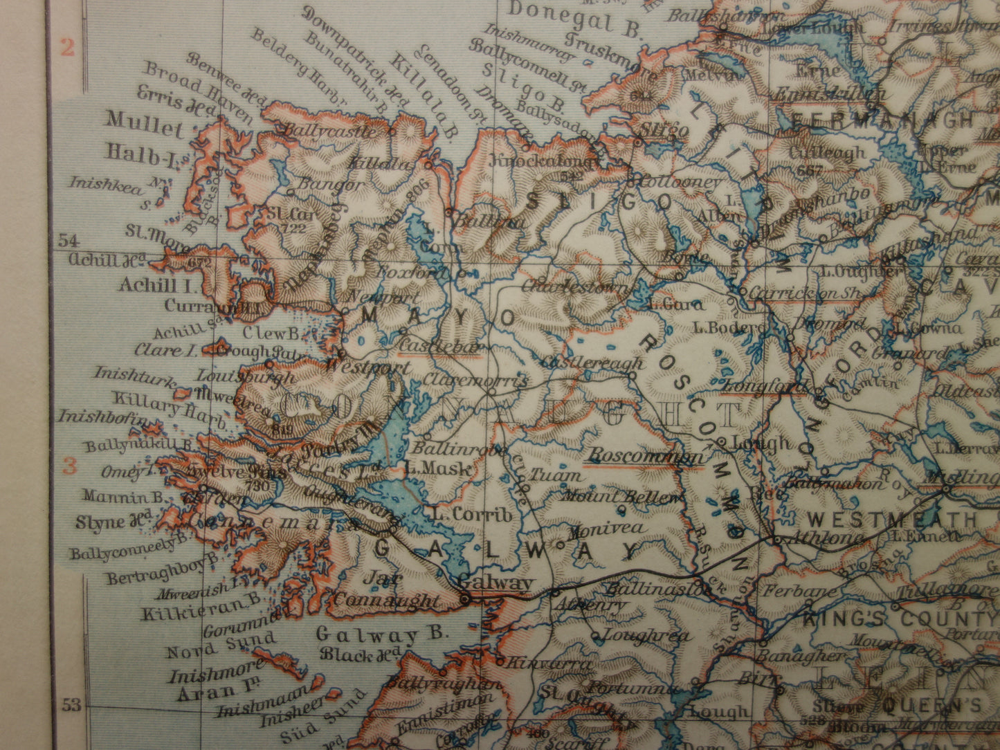 IERLAND oude kaart van Ierland 1905 originele antieke Duitse landkaart van Dublin Killarney