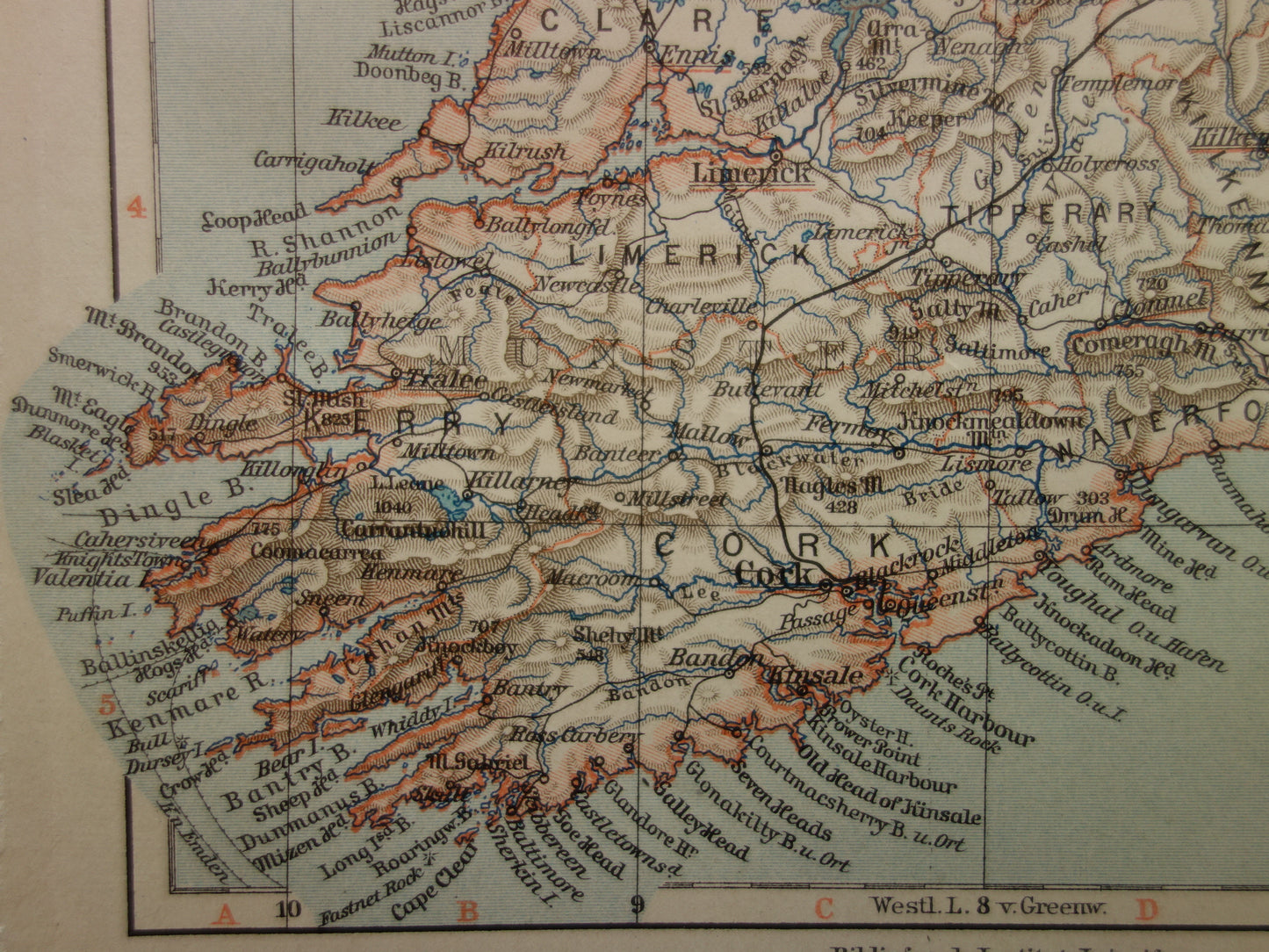 IERLAND oude kaart van Ierland 1905 originele antieke Duitse landkaart van Dublin Killarney