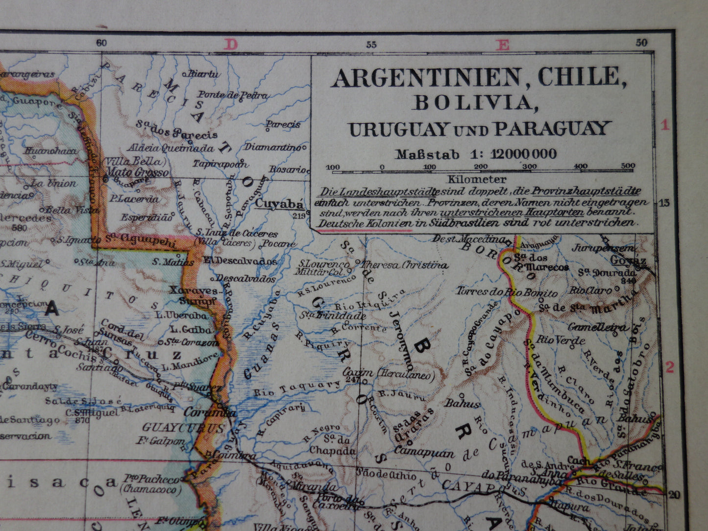 ZUID-AMERIKA oude landkaart van Argentinië Chili Uruguay gedetailleerde vintage kaart uit 1928 Paraguay Bolivia